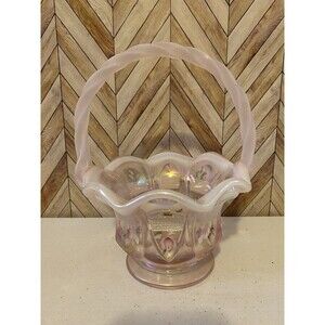 Vintage Light Pink Fenton Glass Basket (497)